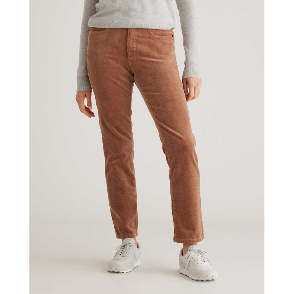 Quince Womens Organic Cotton Stretch Corduroy Straight Leg Pants Warm Brown 14